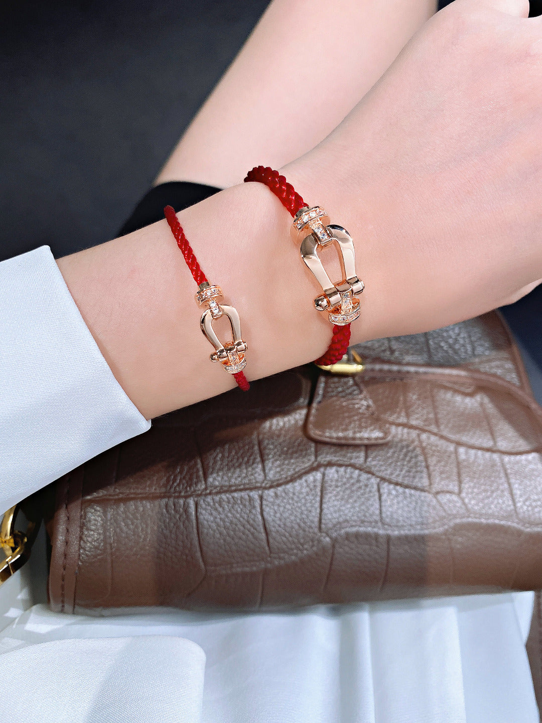 [Bling Jewelrys ]FORCE 10 HALF DIAMOND PINK GOLD RED CORDERI LARGE AND MEDIUM MODEL