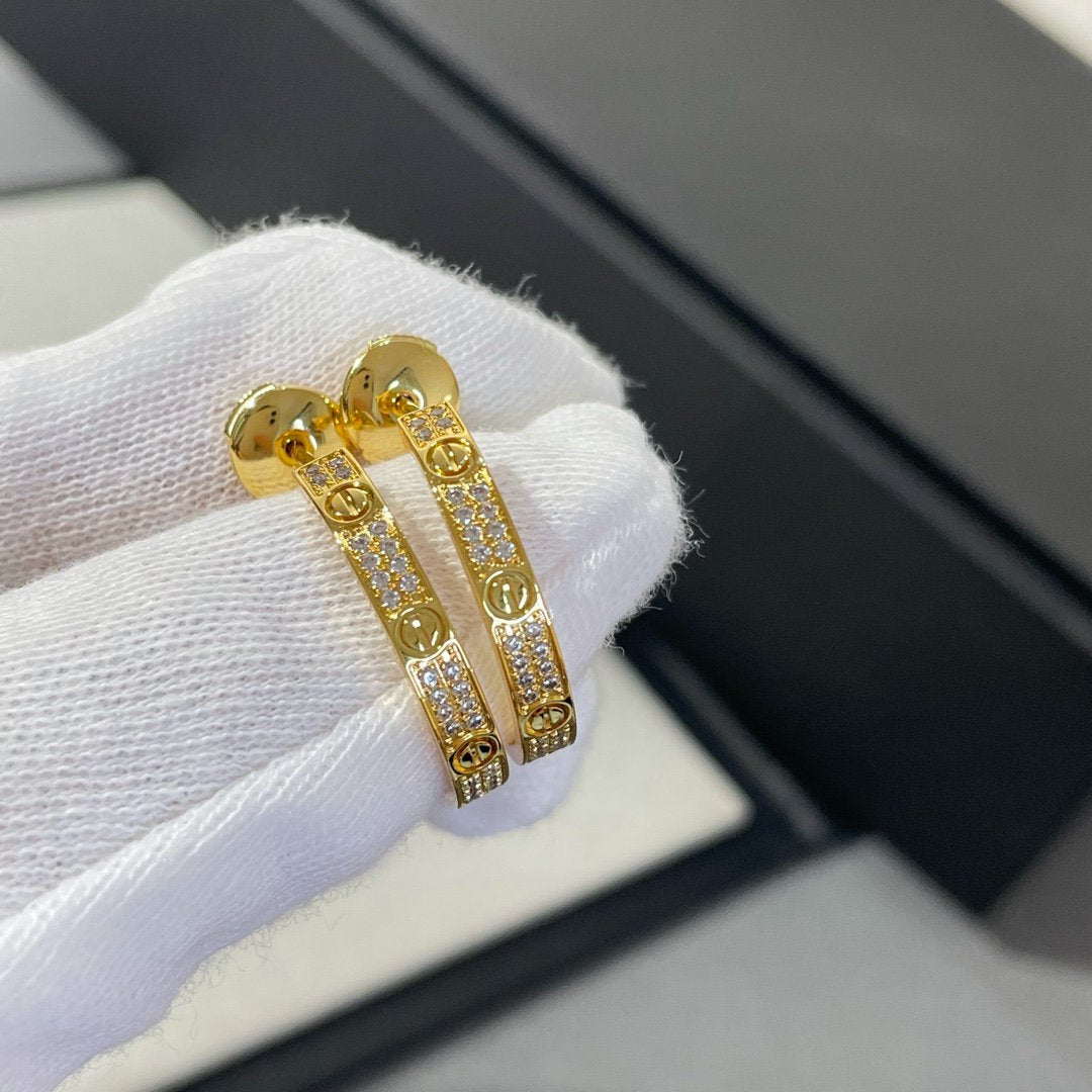 [Bling Jewelrys ]LOVE DIAMOND GOLD HOOP EARRINGS