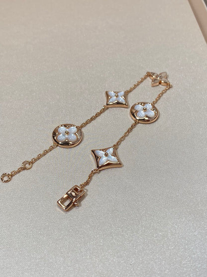 [Bling Jewelrys ]STAR AND SUN 5 MOTIF MOP PINK GOLD BRACELET