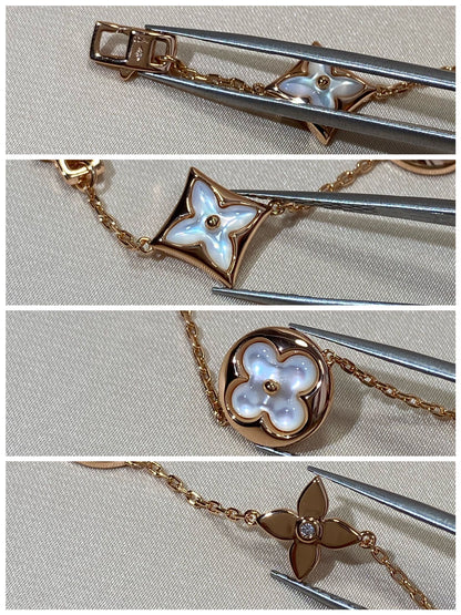 [Bling Jewelrys ]STAR AND SUN 5 MOTIF MOP PINK GOLD BRACELET