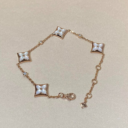 [Bling Jewelrys ]STAR 4 MOTIF MOP DIAMOND PINK GOLD BRACELET