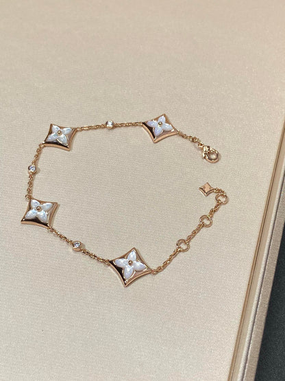 [Bling Jewelrys ]STAR 4 MOTIF MOP DIAMOND PINK GOLD BRACELET