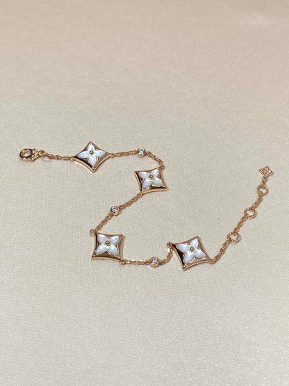 [Bling Jewelrys ]STAR 4 MOTIF MOP DIAMOND PINK GOLD BRACELET