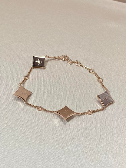 [Bling Jewelrys ]STAR 4 MOTIF MOP DIAMOND PINK GOLD BRACELET