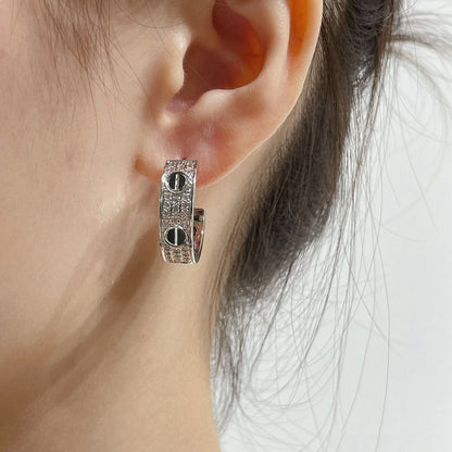 [Bling Jewelrys ]LOVE CERAMIC DIAMOND PAVED SILVER EARRINGS
