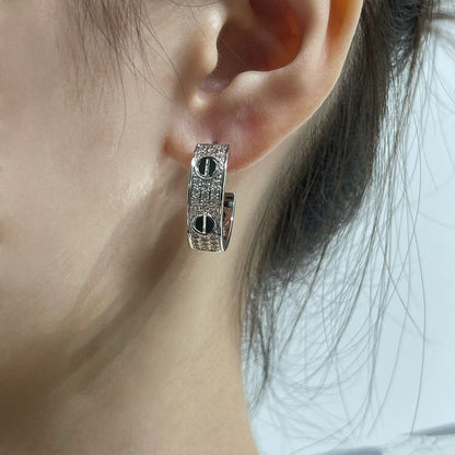 [Bling Jewelrys ]LOVE CERAMIC DIAMOND PAVED SILVER EARRINGS