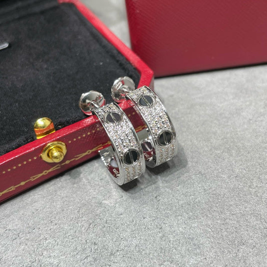 [Bling Jewelrys ]LOVE CERAMIC DIAMOND PAVED SILVER EARRINGS