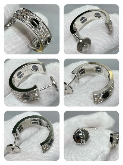[Bling Jewelrys ]LOVE CERAMIC DIAMOND PAVED SILVER EARRINGS