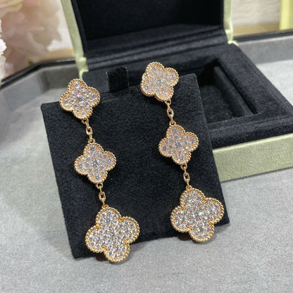 [Bling Jewelrys ]CLOVER 3 MOTIFS DIAMOND PAVED ROSE GOLD EARRINGS