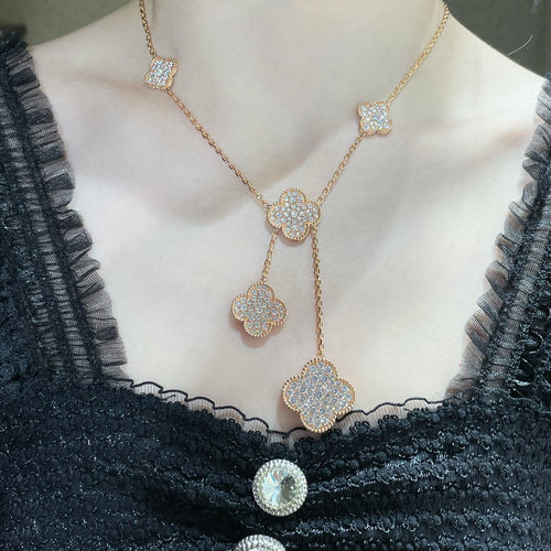 [Bling Jewelrys ]CLOVER 6 MOTIF DIAMOND PAVED NECKLACE