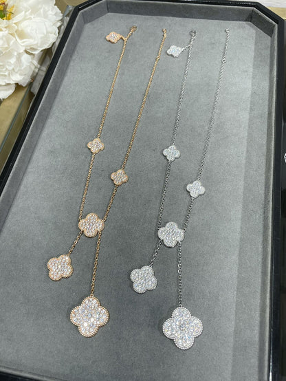 [Bling Jewelrys ]CLOVER 6 MOTIF DIAMOND PAVED NECKLACE