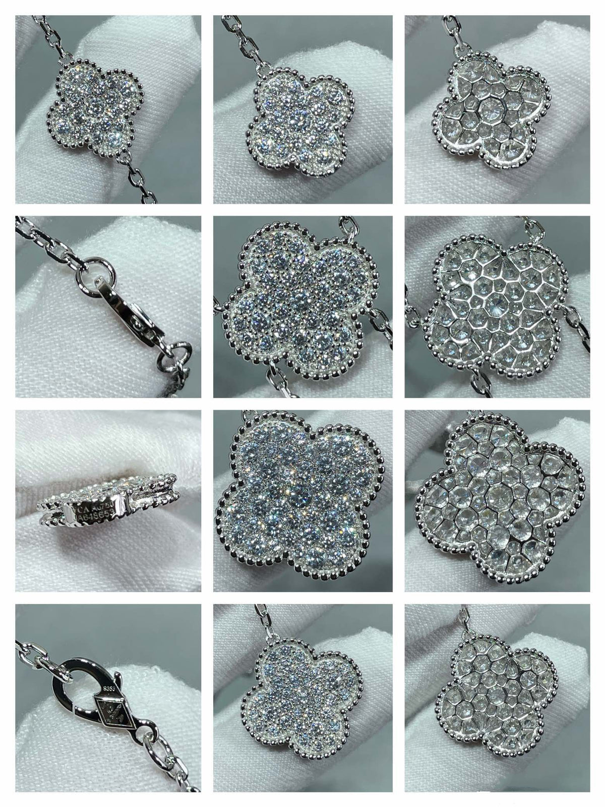 [Bling Jewelrys ]CLOVER 6 MOTIF DIAMOND PAVED NECKLACE