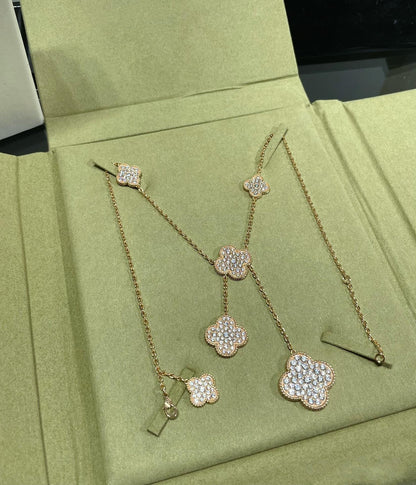 [Bling Jewelrys ]CLOVER 6 MOTIF DIAMOND PAVED NECKLACE