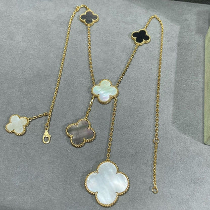 [Bling Jewelrys ]CLOVER 6 MOTIF MOP ONYX GOLD NECKLACE