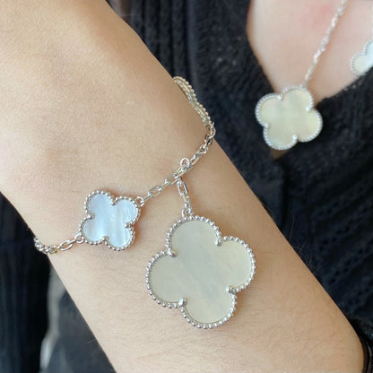 [Bling Jewelrys] KLEEBATT 5 MOTIV WEISSES PERLMUTT SILBERARMBAND