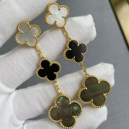 [Bling Jewelrys ]CLOVER 3 MOTIF MOP ONYX DARK MOP PINK GOLD EARRINGS