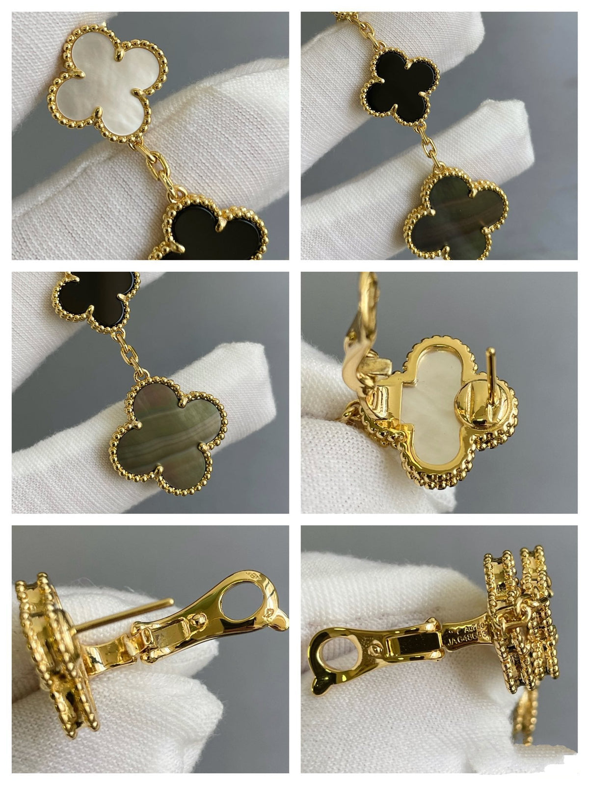 [Bling Jewelrys ]CLOVER 3 MOTIF MOP ONYX DARK MOP PINK GOLD EARRINGS
