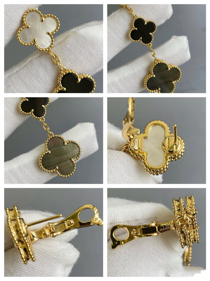 [Bling Jewelrys ]CLOVER 3 MOTIF MOP ONYX DARK MOP PINK GOLD EARRINGS