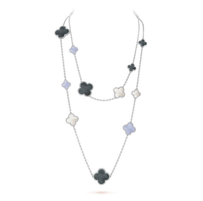 [Bling Jewelrys] KLEEBLATT 16 MOTIV CHALCEDON PERLMUTT SILBERHALSKETTE