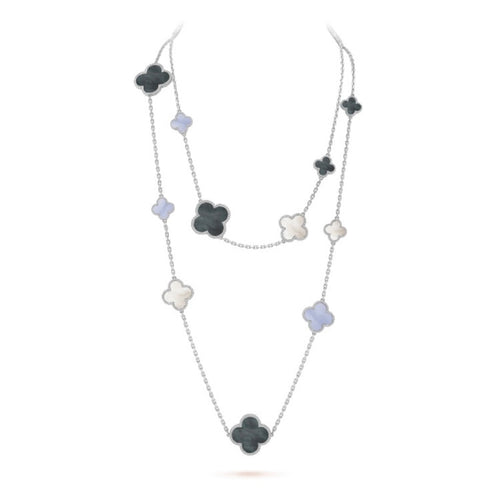 [Bling Jewelrys] KLEEBLATT 16 MOTIV CHALCEDON PERLMUTT SILBERHALSKETTE