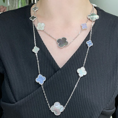 [Bling Jewelrys] KLEEBLATT 16 MOTIV CHALCEDON PERLMUTT SILBERHALSKETTE