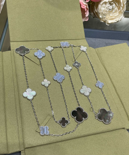 [Bling Jewelrys] KLEEBLATT 16 MOTIV CHALCEDON PERLMUTT SILBERHALSKETTE