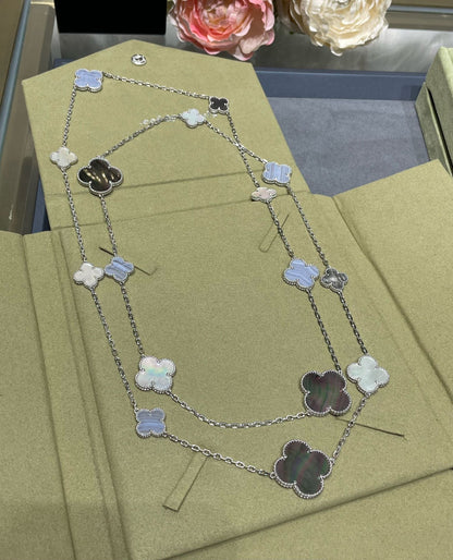 [Bling Jewelrys] KLEEBLATT 16 MOTIV CHALCEDON PERLMUTT SILBERHALSKETTE