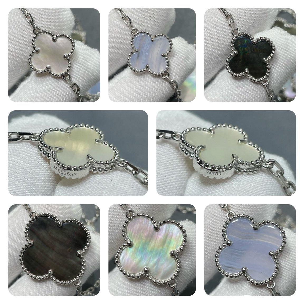 [Bling Jewelrys] KLEEBLATT 16 MOTIV CHALCEDON PERLMUTT SILBERHALSKETTE