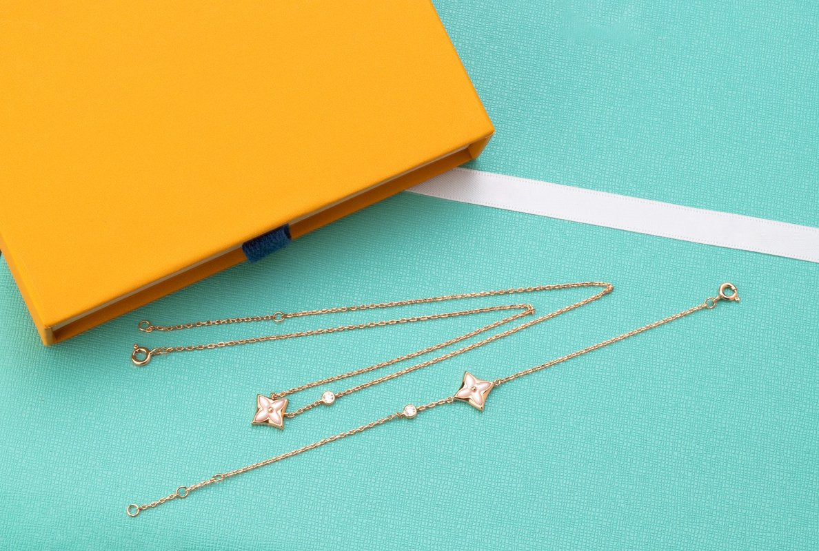 [Bling Jewelrys ]STAR PINK MOP 1 DIAMOND PINK GOLD NECKLACE