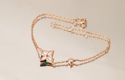 [Bling Jewelrys ]STAR PINK MOP 1 DIAMOND PINK GOLD NECKLACE