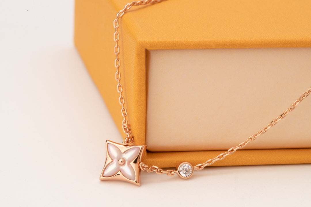 [Bling Jewelrys ]STAR PINK MOP 1 DIAMOND PINK GOLD NECKLACE