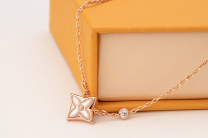 [Bling Jewelrys ]STAR PINK MOP 1 DIAMOND PINK GOLD NECKLACE