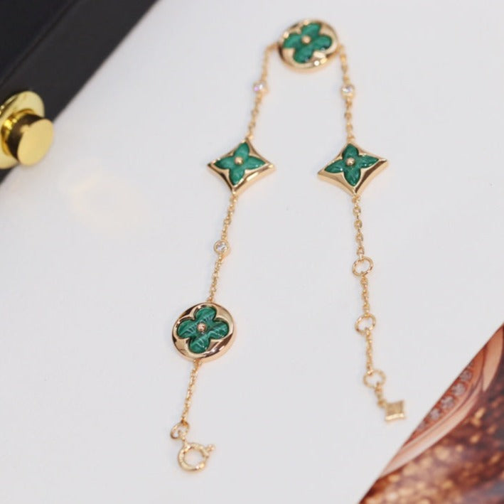 [Bling Jewelrys ]STAR AND SUN 4 MOTIF PINK GOLD MALACHITE BRACELET