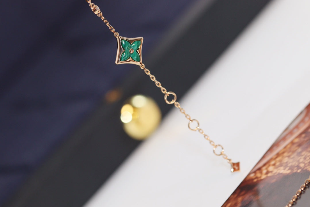 [Bling Jewelrys ]STAR AND SUN 4 MOTIF PINK GOLD MALACHITE BRACELET