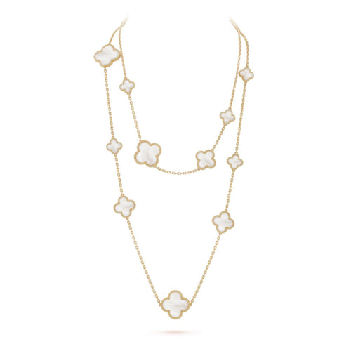 [Bling Jewelrys ]CLOVER 16 MOTIF WHITE MOP GOLD NECKLACE