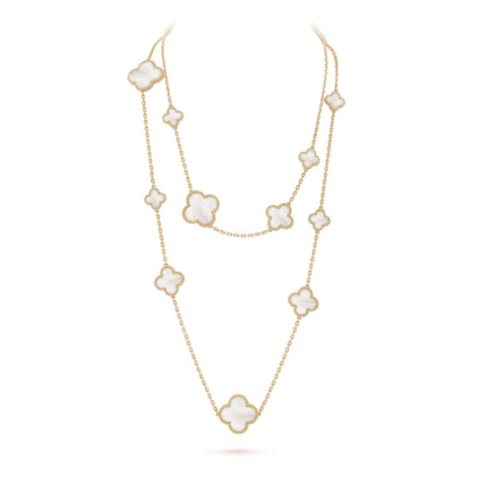 [Bling Jewelrys ]CLOVER 16 MOTIF WHITE MOP GOLD NECKLACE