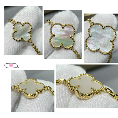[Bling Jewelrys ]CLOVER 16 MOTIF WHITE MOP GOLD NECKLACE