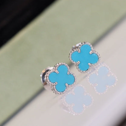 [Bling Jewelrys ]CLOVER MINI TURQUOISE SILVER STUD EARRINGS