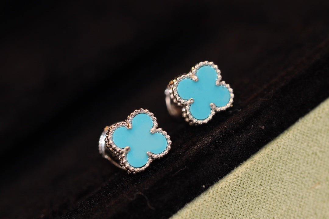 [Bling Jewelrys ]CLOVER MINI TURQUOISE SILVER STUD EARRINGS