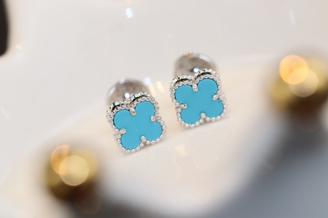 [Bling Jewelrys ]CLOVER MINI TURQUOISE SILVER STUD EARRINGS