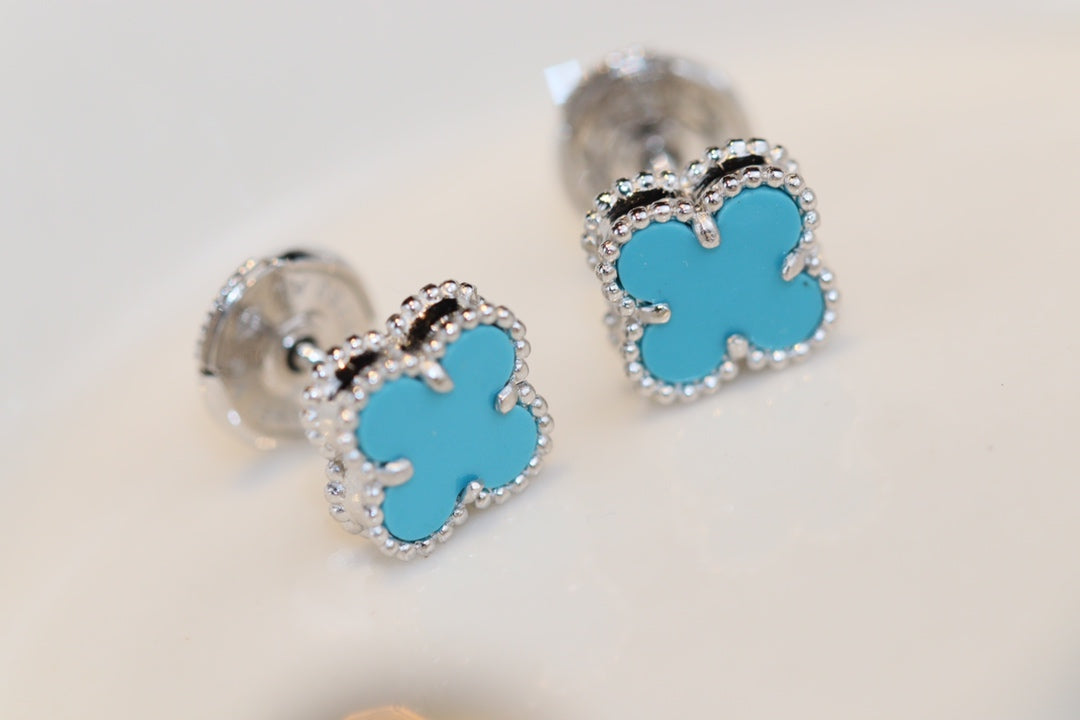 [Bling Jewelrys ]CLOVER MINI TURQUOISE SILVER STUD EARRINGS