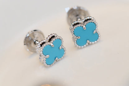 [Bling Jewelrys ]CLOVER MINI TURQUOISE SILVER STUD EARRINGS
