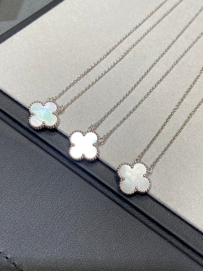 [Bling Jewelrys] KLEEBATT MITTEL SILBER WEISSES PERLMUTT HALSKETTE