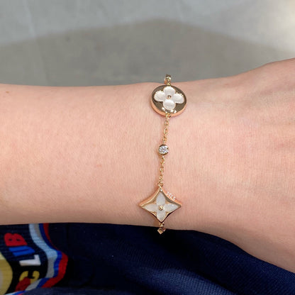 [Bling Jewelrys ]STAR AND SUN 4 MOTIF WHITE MOP PINK GOLD BRACELET