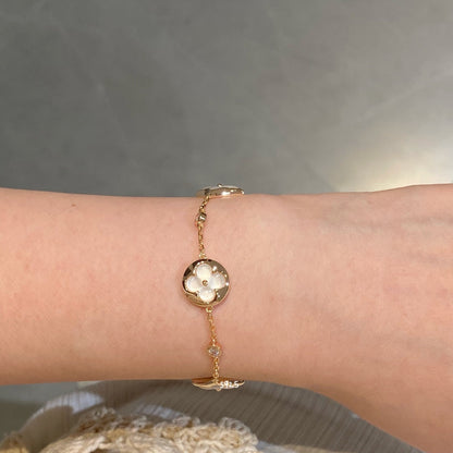 [Bling Jewelrys ]STAR AND SUN 4 MOTIF WHITE MOP PINK GOLD BRACELET