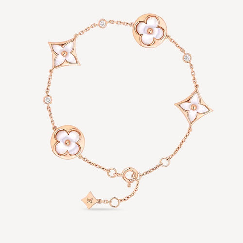 [Bling Jewelrys ]STAR AND SUN 4 MOTIF WHITE MOP PINK GOLD BRACELET