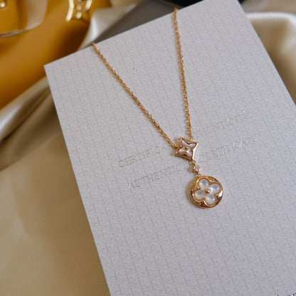 [Bling Jewelrys ]STAR AND SUN WHITE MOP 2 MOTIF PINK GOLD NECKLACE