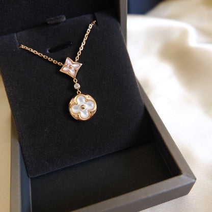 [Bling Jewelrys ]STAR AND SUN WHITE MOP 2 MOTIF PINK GOLD NECKLACE