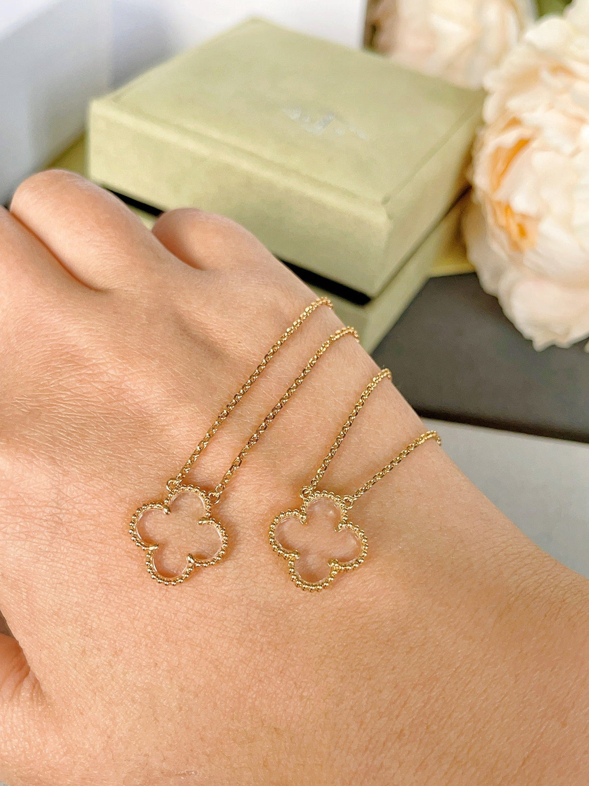 [Bling Jewelrys ]CLOVER ROCK CRYSTAL ROSE GOLD NECKLACE