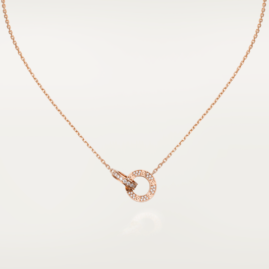 [Bling Jewelrys ]LOVE 7.6MM NECKLACE ROSE GOLD AND SILVER  FULL DIAMOND